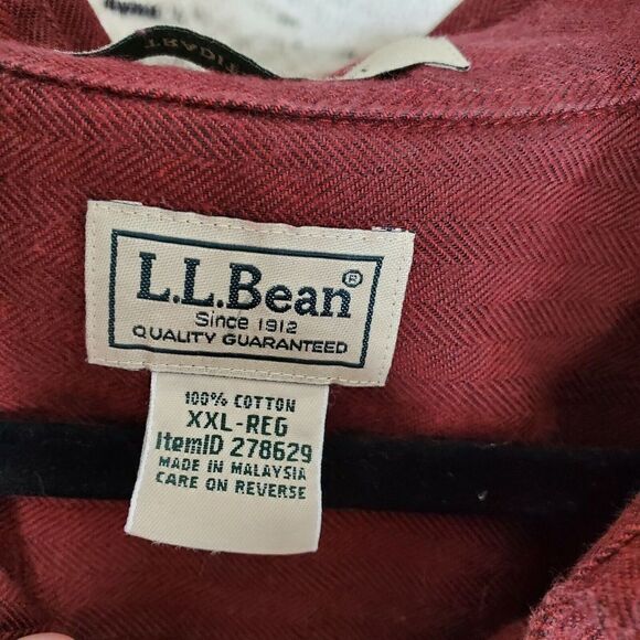 LL Bean Maroon Herringbone Button Up Shirt Mens 2XL XXL Cotton - Picture 2 of 10
